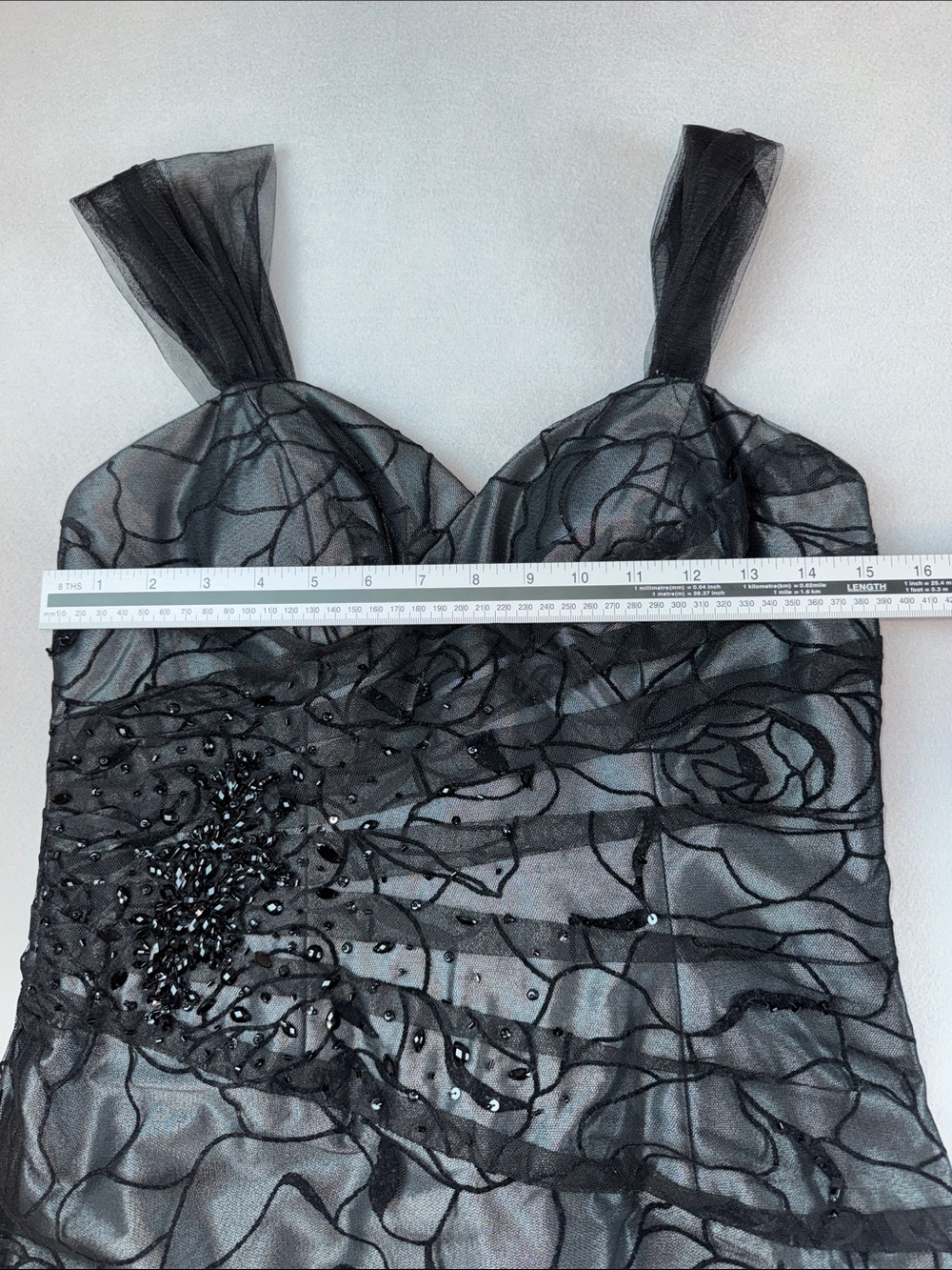 Rina di Montella Black Floral Lace Evening Gown Women's 8 EUC Wedding Prom - Picture 10 of 12